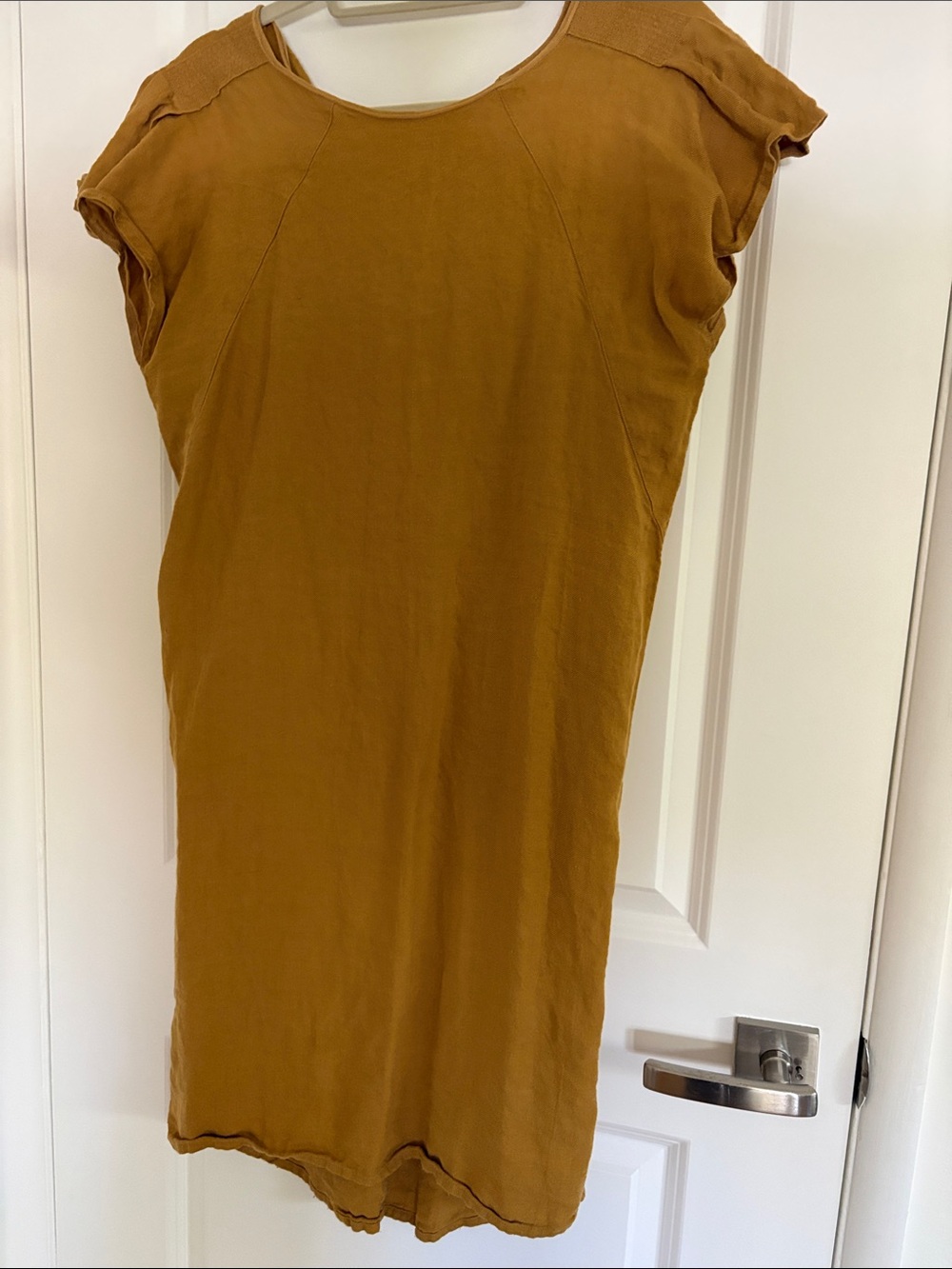 Relaxed Cap-Sleeve Midi Dress in Mustard